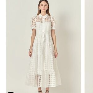English Factory White Checkered Midi Dress